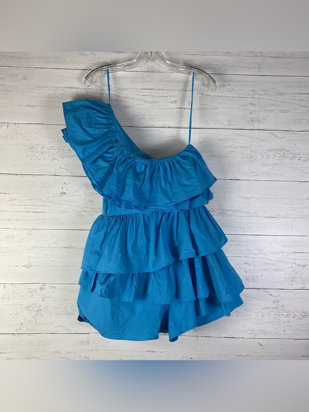 Do+Be One Shoulder Ruffle Romper In Ocean Blue Size Medium - Picture 2 of 7
